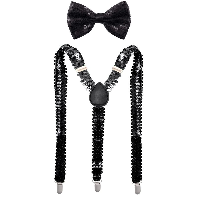 Man of Men - Bowtie & Suspender Set - Black Sequin - Image 1